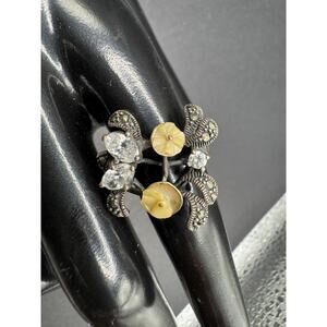 Vintage CFJ Thai Mother Of Pearl Marcasite CZ Sterling Silver 925 Ring Size 7.5